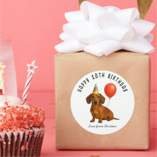 Cute dachshund Birthday Party favours Classic Round Sticker