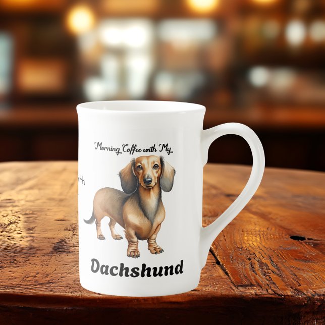 Cute Dachshund Brown Personalise Bone China Mug (Creator Uploaded)