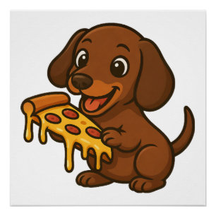 Cute Dachshund cartoon pizza pizza lover dog Poster