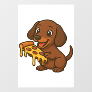 Cute Dachshund cartoon pizza pizza lover dog Window Cling