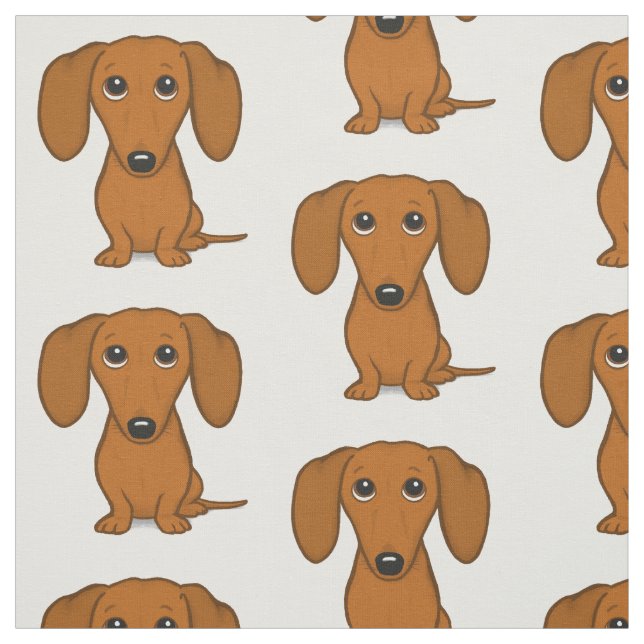 Cute Dachshund | Cartoon Wiener Dog Patterned Fabric (Swatch)