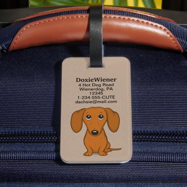 Cute Dachshund | Cartoon Wiener Dog Personalised Luggage Tag (Back Insitu 4)