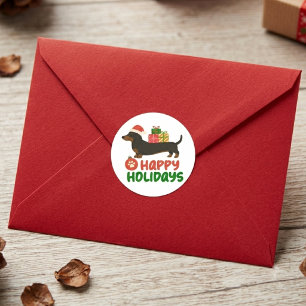Cute Dachshund Christmas Happy Holidays Classic Round Sticker