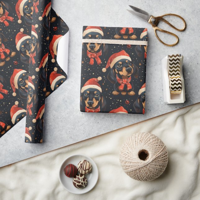 Cute Dachshund Christmas Pattern Wrapping Paper (Crafts)