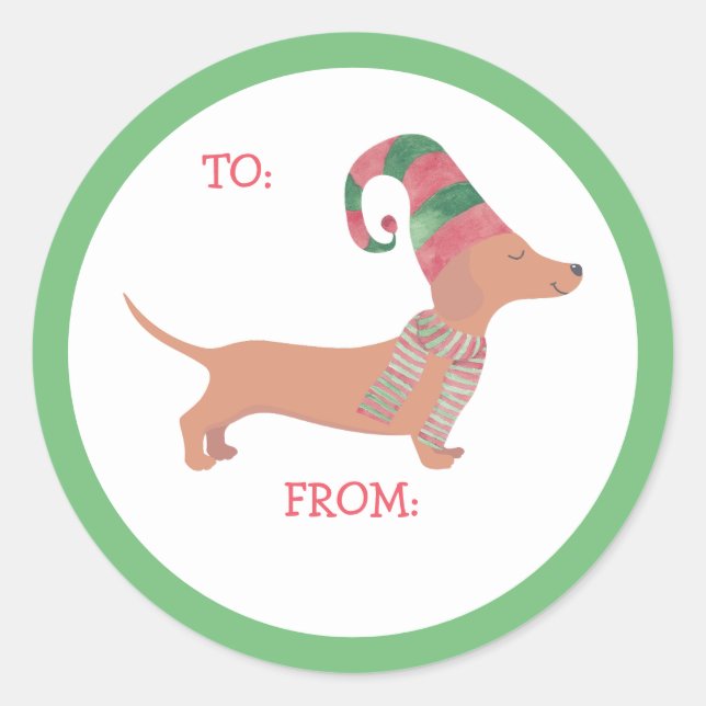 Cute Dachshund Christmas puppy dog lover Classic Round Sticker (Front)