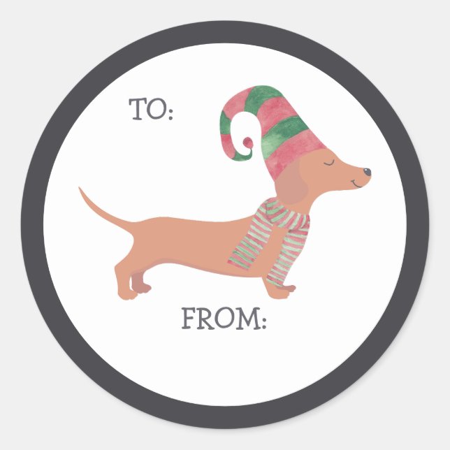Cute Dachshund Christmas puppy dog lover Classic Round Sticker (Front)