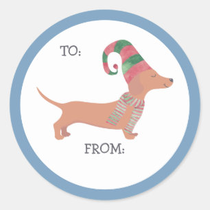 Cute Dachshund Christmas puppy dog lover Classic Round Sticker