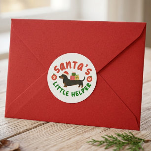 Cute Dachshund Christmas Santa's Little Helper Classic Round Sticker