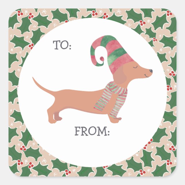 Cute Dachshund Christmas Square Sticker (Front)