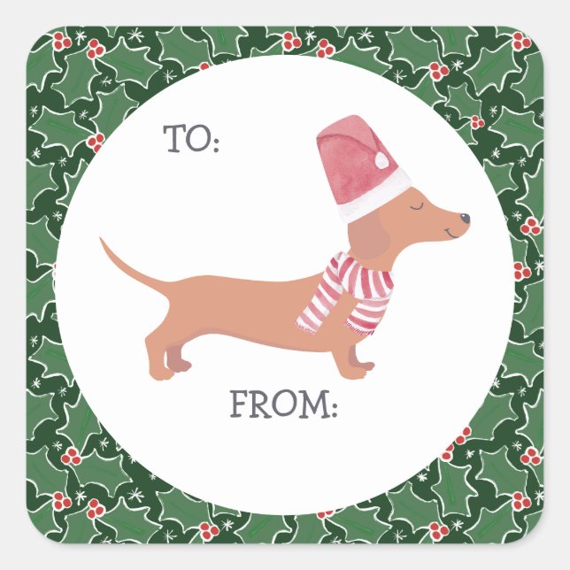 Cute Dachshund Christmas Square Sticker (Front)