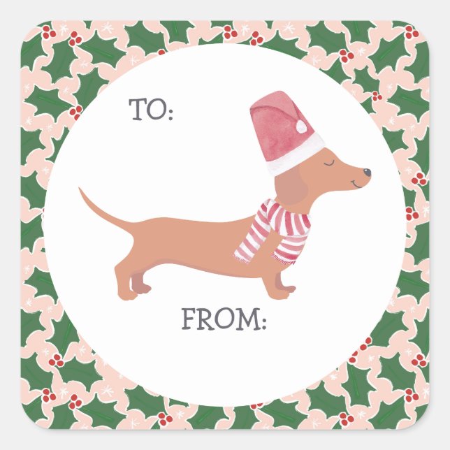 Cute Dachshund Christmas Square Sticker (Front)
