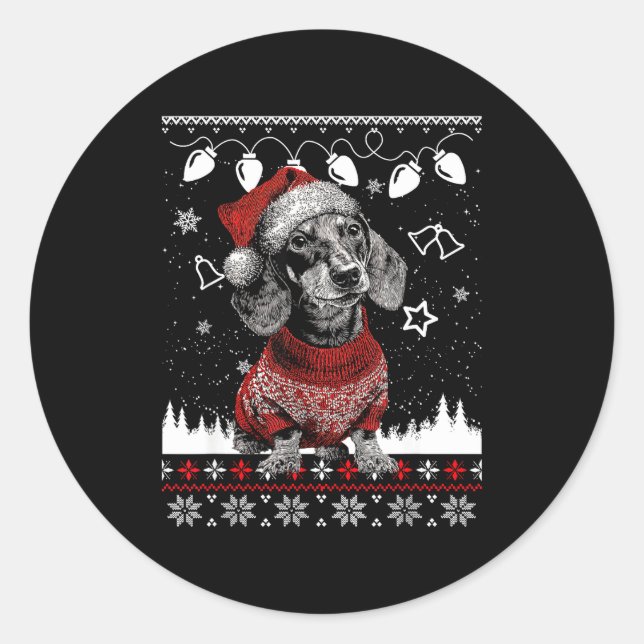 Cute Dachshund Christmas Wearing Sweater Funny Xma Classic Round Sticker (Front)