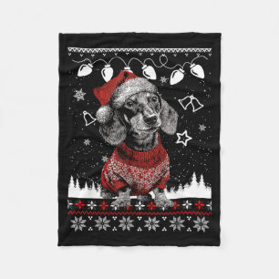 Cute Dachshund Christmas Wearing Sweater Funny Xma Fleece Blanket