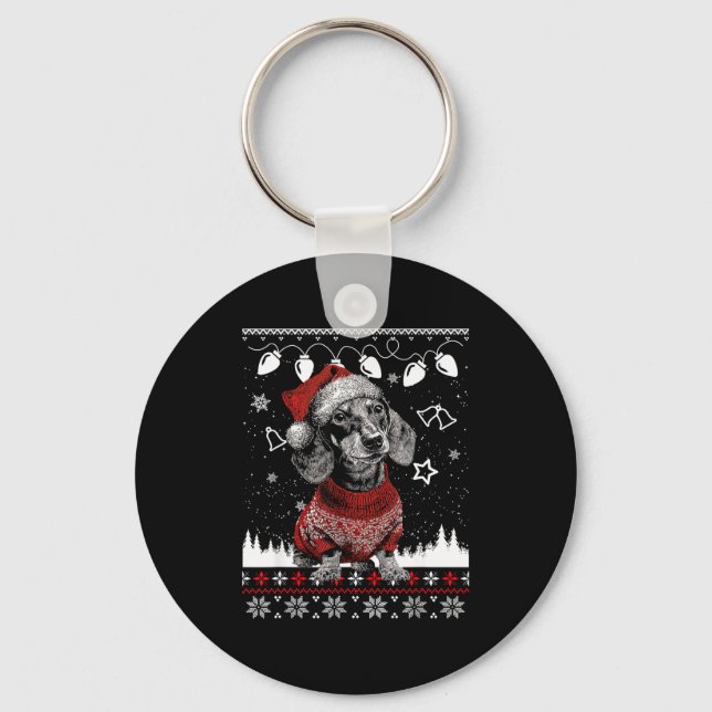 Cute Dachshund Christmas Wearing Sweater Funny Xma Key Ring (Front)