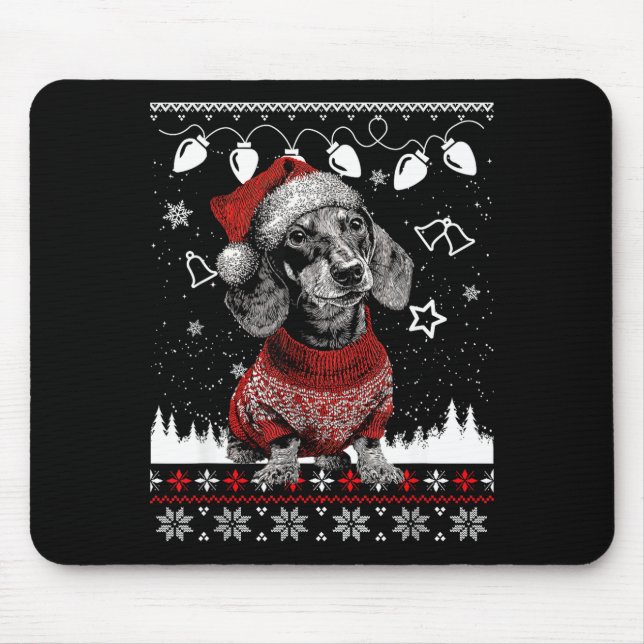 Cute Dachshund Christmas Wearing Sweater Funny Xma Mouse Mat (Front)