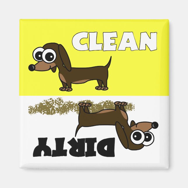 Cute Dachshund Clean / Dirty Dishwasher Magnet (Front)