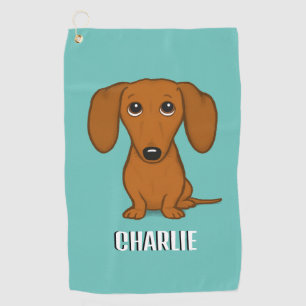 Cute Dachshund Custom Name Wiener Dog Golf Towel