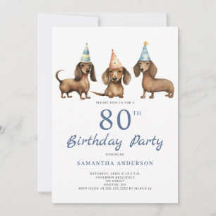 Cute Dachshund Dog 80th Birthday Party  Invitation