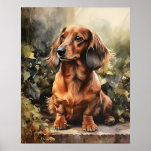 Cute Dachshund Dog Art Print Poster