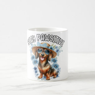 Cute Dachshund Dog Blue Flowers Coffee Mug