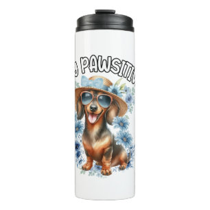 Cute Dachshund Dog Blue Flowers Thermal Tumbler