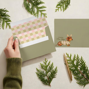 Cute Dachshund Dog Christmas Chequered Sweater Envelope