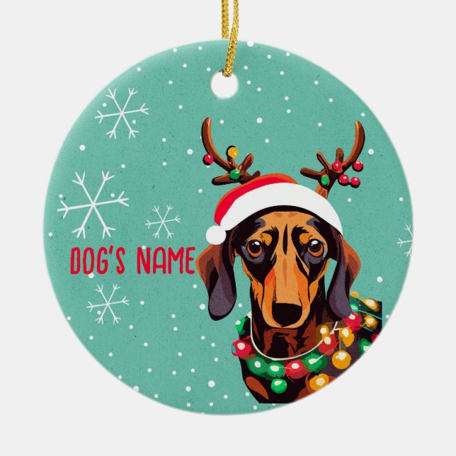 Cute Dachshund Dog Christmas Personalised Ornament (Front)
