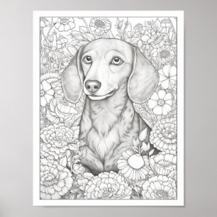 Cute Dachshund Dog Coloring Poster