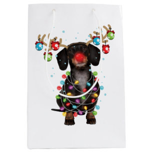 Cute Dachshund Dog Funny Christmas Holiday Gifts Medium Gift Bag