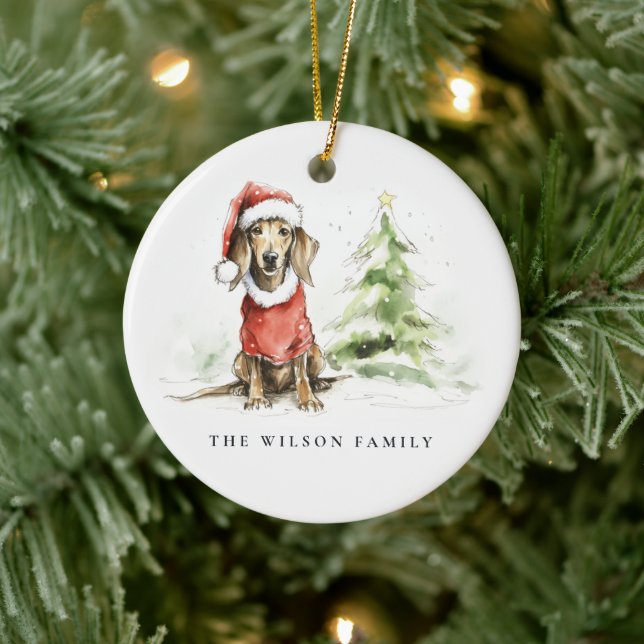 Cute Dachshund Dog Furry and Bright Christmas Ceramic Tree Decoration (Tree)