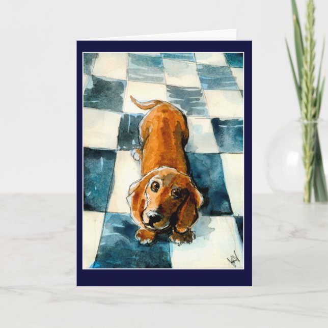 Cute Dachshund dog greeting or note card (Front)