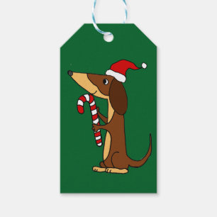 Cute Dachshund Dog in Santa hat Christmas Cartoon Gift Tags
