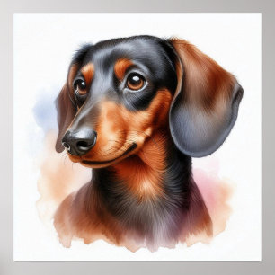 Cute Dachshund Dog in Watercolor Poster