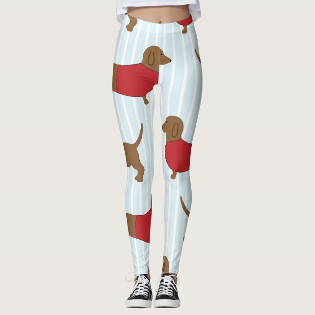Cute Dachshund Dog Print Leggings (Front)