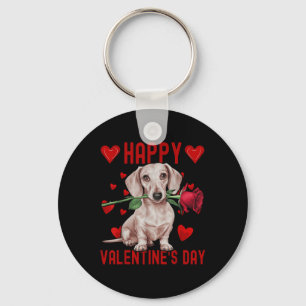 Cute Dachshund Dog Red Hearts Couples Happy Valent Key Ring