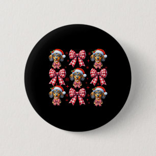 Cute Dachshund Dog Red Plaid Coquette Bow Christma 6 Cm Round Badge