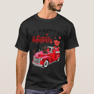 Cute Dachshund Dog Red Truck Happy Valentines Day T-Shirt