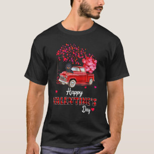 Cute Dachshund Dog Red Truck Happy Valentine's Day T-Shirt