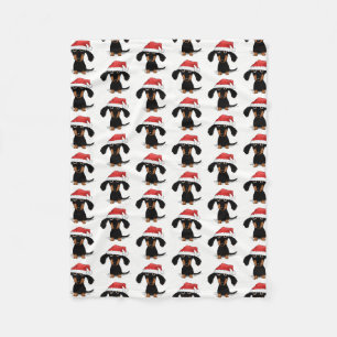 Cute Dachshund Dog Santa Clause Christmas Pattern Fleece Blanket