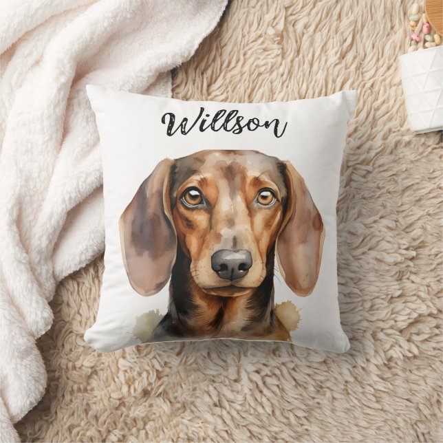 Cute Dachshund Dog Watercolor Cushion (Blanket)