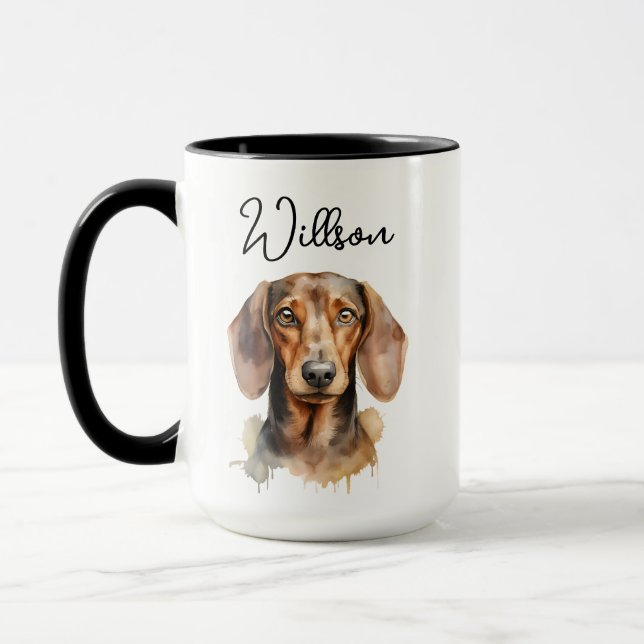 Cute Dachshund Dog Watercolor Mug (Left)
