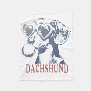 Cute Dachshund Dog With Heart Gles Bubble Gum  Fleece Blanket