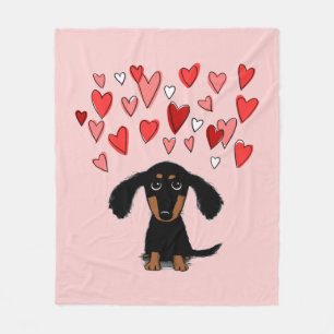 Cute Dachshund Dog with Valentine Hearts Pink Fleece Blanket
