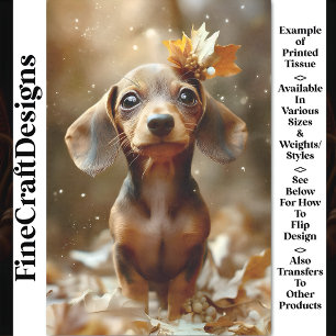 Cute Dachshund Dog, Woodland, Leaves CF9 Decoupage Tissue Paper