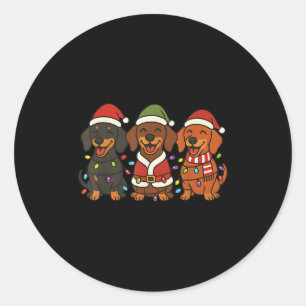 Cute Dachshund Dogs Christmas Lights Santa Holiday Classic Round Sticker