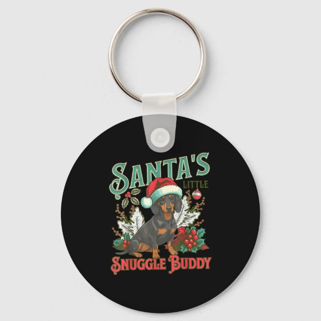 Cute Dachshund Dogs Christmas Lights Santa Holiday Key Ring (Front)