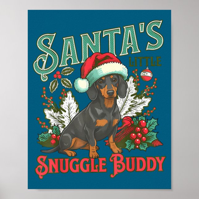 Cute Dachshund Dogs Christmas Lights Santa Holiday Poster (Front)