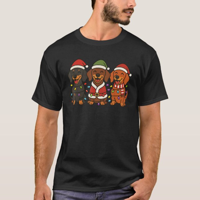 Cute Dachshund Dogs Christmas Lights Santa Holiday T-Shirt (Front)