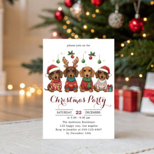 Cute Dachshund Dogs Christmas Party Invitation