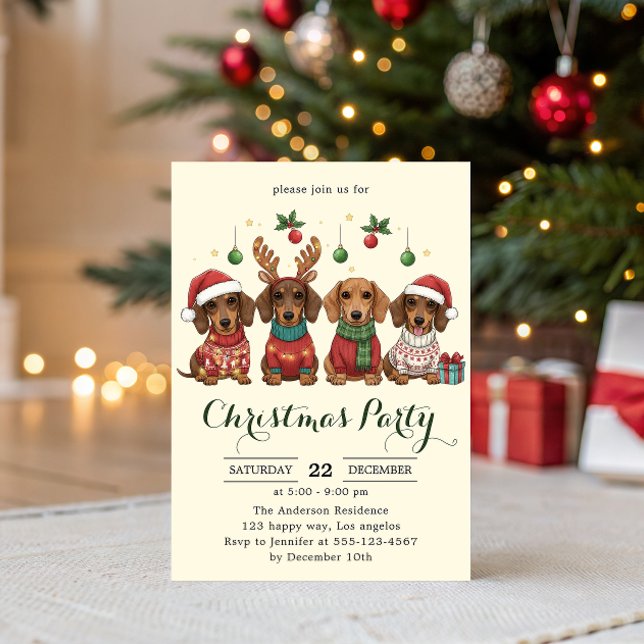 Cute Dachshund Dogs Christmas Party  Invitation (Creator Uploaded)